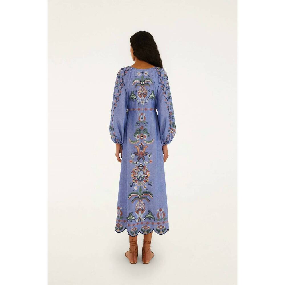 NEW FARM RIO embroidered midi dress in garden tapestry blue - Picture 4 of 5